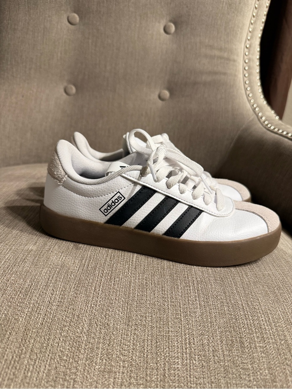 adidas White Black 3-Stripe Low-Top Sneakers with Gum Sole